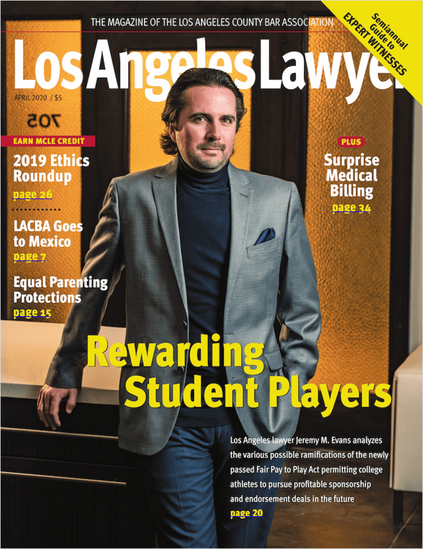 Jeremy Evans on the cover of Los Angeles Lawyer: Rewarding Student Players