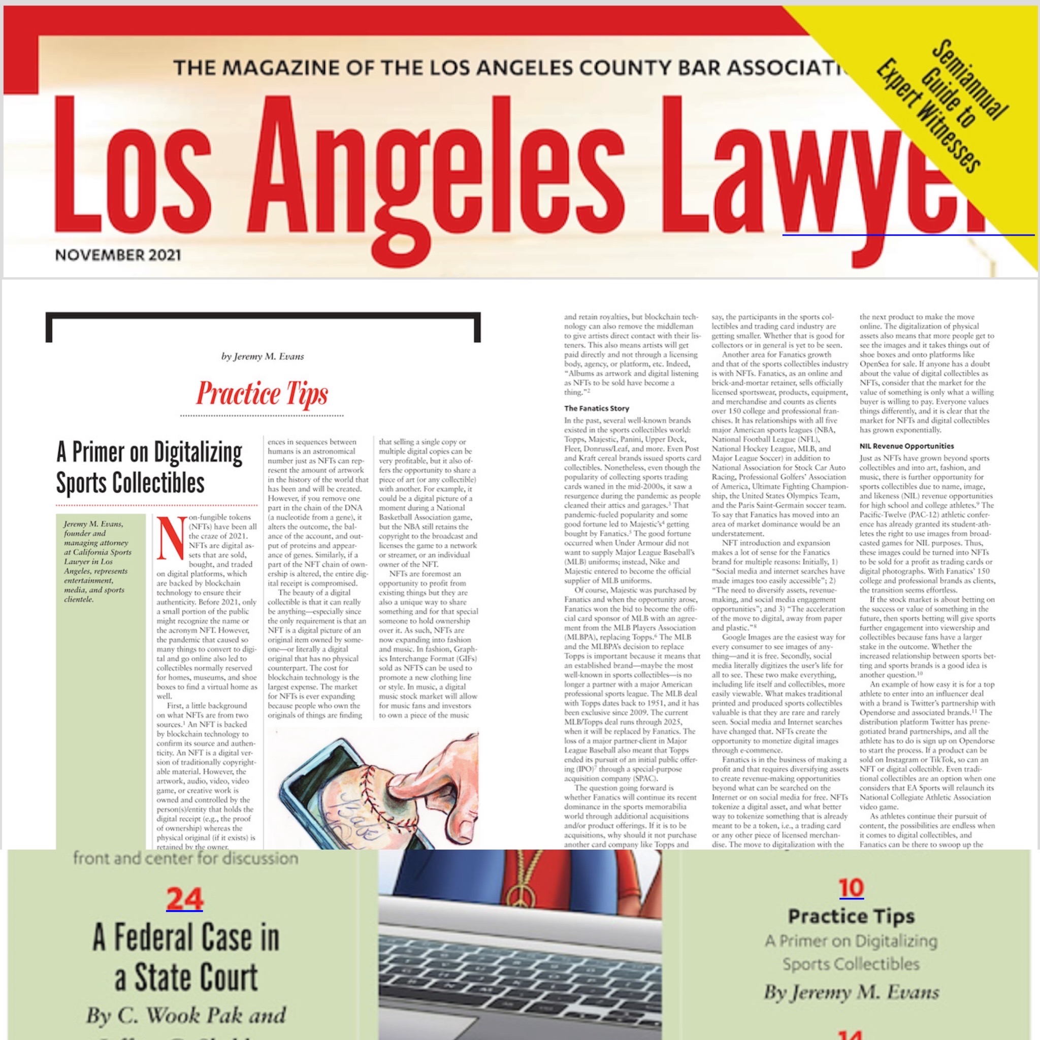 Los Angeles Lawyer magazine: A Primer on Digitizing Sports Collectibles