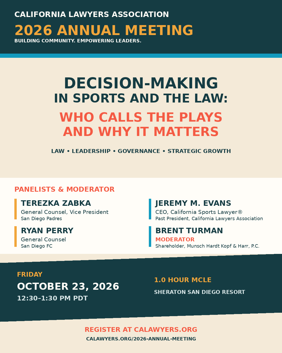 Jeremy M. Evans to Join Sports Leadership Panel at the California Lawyers Association 2026 Annual Meeting